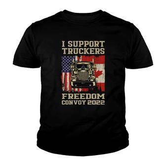 I Support Truckers Freedom Convoy 2022 American Canada Flags Youth T-shirt | Mazezy