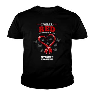 I Wear Red For My Sister In Law Stroke Awareness Youth T-shirt | Mazezy