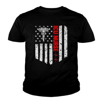 Icu Nurse American Flag Patriotic Rn Registered Nurse Gift Youth T-shirt | Mazezy