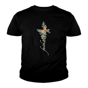 Inspirational Religious Gifts Rose Flower Cross Faith Youth T-shirt | Mazezy