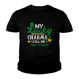 Irish St Patricks Day My Lucky Charms Call Me Flight Attendant Funny Job Title Youth T-shirt | Mazezy