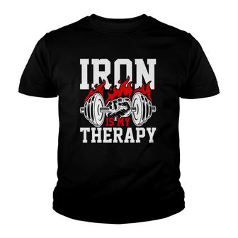 Iron Is My Therapy Bodybuilding Weight Training Gym Youth T-shirt | Mazezy