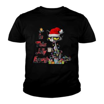 Is This Jolly Enough Black Cat Merry Christmas Tree Lights Youth T-shirt | Mazezy