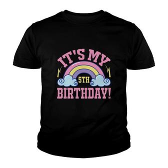 It Is My 5Th Birthday Colorful Rainbow Design Youth T-shirt - Seseable