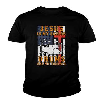 Jesus Is My Savior Drums Are My Therapy Vintage American Flag Youth T-shirt | Mazezy
