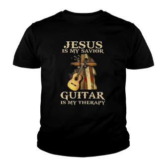 Jesus Is My Savior Guitar Is My Therapy Guitar Player Funny Youth T-shirt | Mazezy