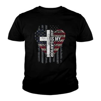 Jesus Is My Savior Usa Christian Faith Cross On Back Youth T-shirt | Mazezy
