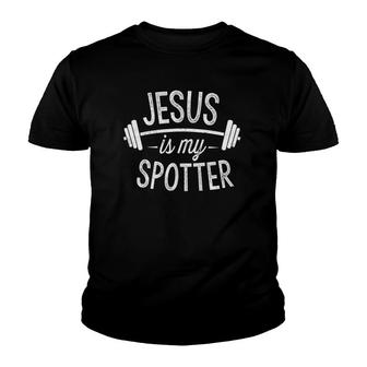 Jesus Is My Spotter Funny Gym & Workout Christian Gift Youth T-shirt | Mazezy