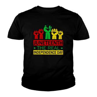 Juneteenth The Real Independence Day Colorful Raised Fists Youth T-shirt | Mazezy AU