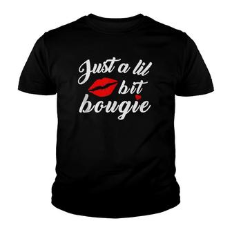 Just A Lil Bit Bougie Red Lips Kiss Meme Saying Tank Top Youth T-shirt | Mazezy
