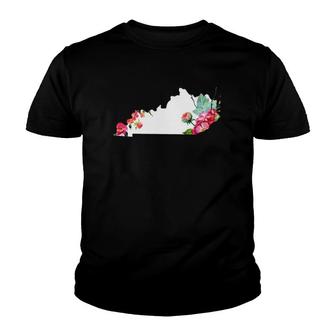 Kentucky Vintage Rose State Map Pride Patriotic Floral Youth T-shirt | Mazezy