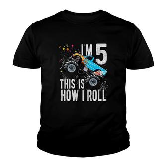 Kids 5 Year Old 5th Birthday Boy Monster Truck Car Youth T-shirt - Seseable