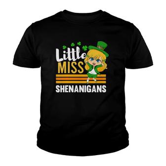 Kids Little Miss Shenanigans Enthusiast St Patrick's Day Girl Youth T-shirt | Mazezy