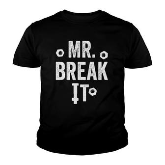 Kids Mr Break It Vintage Dad Son Matching Gift Fathers Day Youth T-shirt | Mazezy