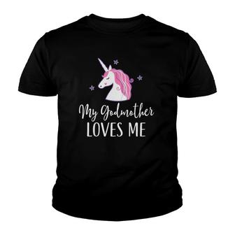 Kids My Godmother Loves Me Unicorn Goddaughter Youth T-shirt | Mazezy