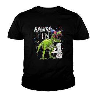 Kids Rawr Im 4 4th Birthday Dinosaur Party Gift For Boys Youth T-shirt - Seseable