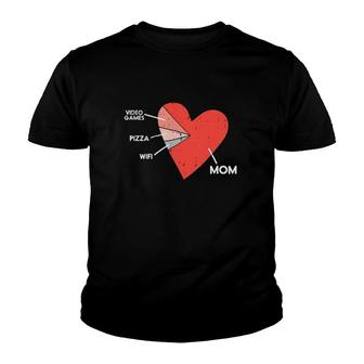 Kids Video Games Gift Pizza Wifi Mom Heart Kid Baby Boy Valentine's Day Gift Youth T-shirt | Mazezy