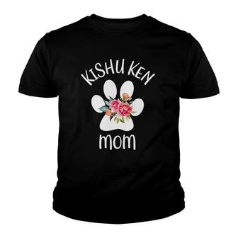 Kishu Ken Mom Floral Dog Paw Gift For Her Youth T-shirt | Mazezy