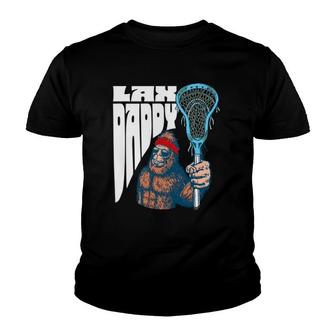 Lax Daddy Funny Sasquatch Lacrosse Fan Dad Bigfoot Beard Youth T-shirt | Mazezy