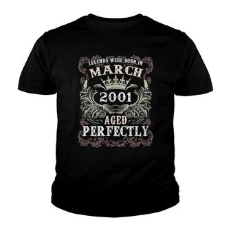 Legends Born March 2001 21St Birthday For 21 Years Old Youth T-shirt | Mazezy