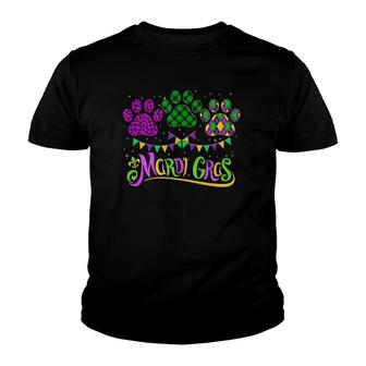 Leopard Print And Buffalo Plaid Dog Paw Mardi Gras Beads Youth T-shirt | Mazezy