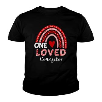 Leopard Rainbow One Loved Counselor Valentine's Day Matching Youth T-shirt | Mazezy