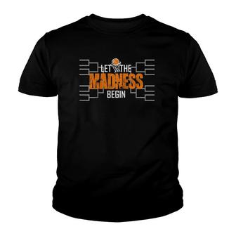 Let The Madness Begin Basketball Madness College March Raglan Baseball Tee Youth T-shirt | Mazezy