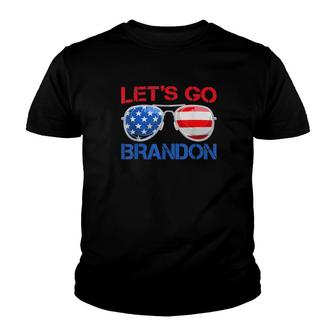 Let’S Go Brandon Chant American Flag Sunglasses Tee Youth T-shirt | Mazezy