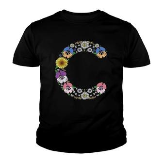 Letter C Initial Monogram Pansies Floral Alphabet Letters Youth T-shirt | Mazezy