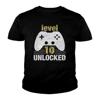 Level 10 Unlocked 10Th Birthday 10 Years Old Gift For Gamers Youth T-shirt - Thegiftio