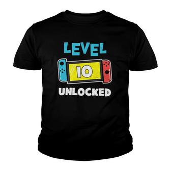Level 10 Unlocked Gamer 10Th Birthday Video Game Lovers Youth T-shirt | Mazezy