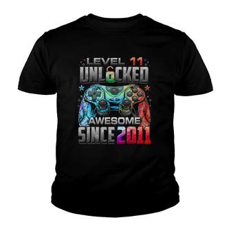 Level 11 Unlocked Awesome Since 2011 11Th Birthday Gaming Youth T-shirt | Mazezy