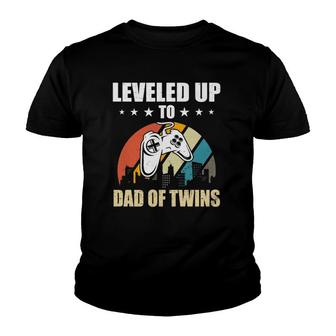 Leveled Up To Dad Of Twins Video Gamer Gaming Youth T-shirt | Mazezy CA