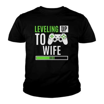 Leveling Up To Wife Gaming Engagement Bride Announcement Youth T-shirt | Mazezy