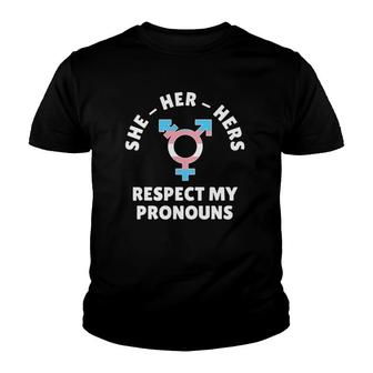 Lgbt Pride She Her Hers Respect My Pronouns Youth T-shirt | Mazezy