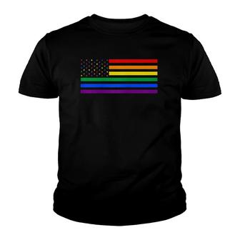 Lgbt Usa Flag Patriotic Gay Rainbow Pride Month Support Raglan Baseball Tee Youth T-shirt | Mazezy