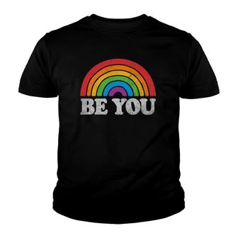 Lgbtq Be You Gay Pride Lgbt Ally Rainbow Flag Retro Vintage Youth T-shirt | Mazezy DE