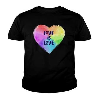 Lgbtq Rainbow Colored Heart With Love Is Love Gay Pride Youth T-shirt | Mazezy