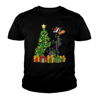 Lighting Xmas Tree Matching Doberman Pinscher Christmas Youth T-shirt | Mazezy