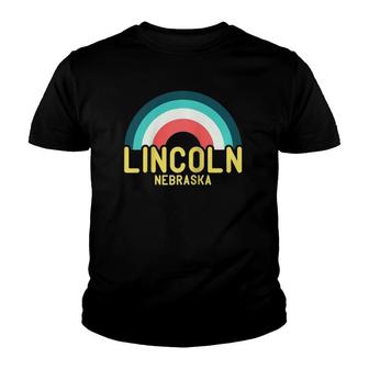 Lincoln Nebraska Vintage Retro Rainbow Raglan Baseball Tee Youth T-shirt | Mazezy