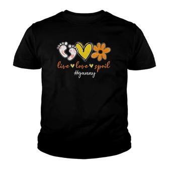 Live Love Spoiled Ganny Footprints Heart Flower Mother's Day Youth T-shirt | Mazezy