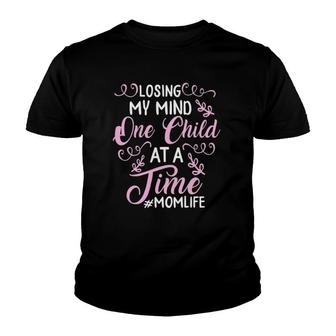Losing My Mind One Child At A Time Mom Life Floral Mother Youth T-shirt | Mazezy