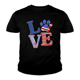 Love Dog Paw American Flag Tie Dye Dog Lover 4Th Of July Youth T-shirt | Mazezy