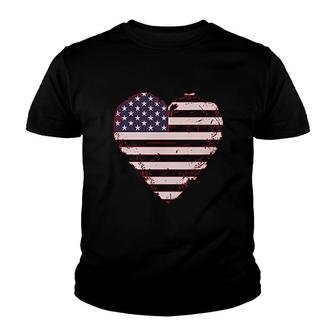 Love Usa 4th Of July American Heart Flag Youth T-shirt | Mazezy