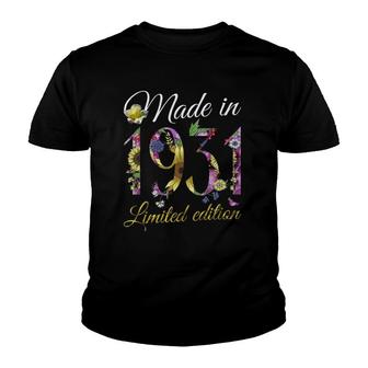 Made In 1931 Tee 91 Years Old Sunflowers Floral 91St Birthday Youth T-shirt | Mazezy