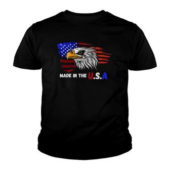 Made In The USA Bald Eagle Patriotic Flag Tattoo Youth T-shirt | Mazezy