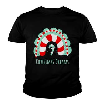 Magical Christmas Dreams Boho Rainbow Candy Cane Christmas Youth T-shirt | Mazezy