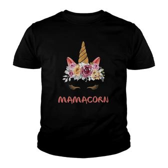 Mamacorn Unicorn Face Mother's Day Mom Floral Youth T-shirt | Mazezy