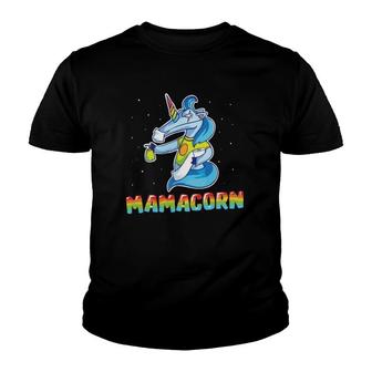 Mamacorn Unicorn Mama Unicorn Holding Toilet Paper Colorful Text Galaxy Youth T-shirt | Mazezy