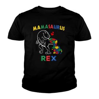 Mamasaurus Autism Awareness Mother's Day Mommy Dinosaur Mama Youth T-shirt | Mazezy